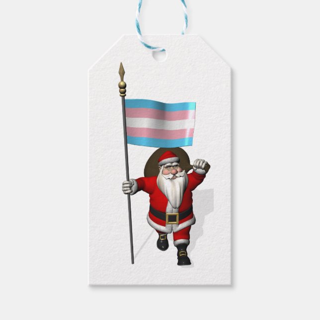 Étiquettes-cadeau Santa Claus avec drapeau Trans Pride (Devant)