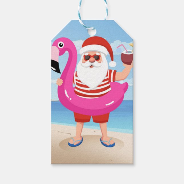Étiquettes-cadeau Santa Claus with flamingo (Devant)