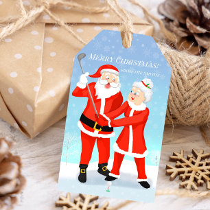 Étiquettes-cadeau Santa et Mme Claus au swing de golf