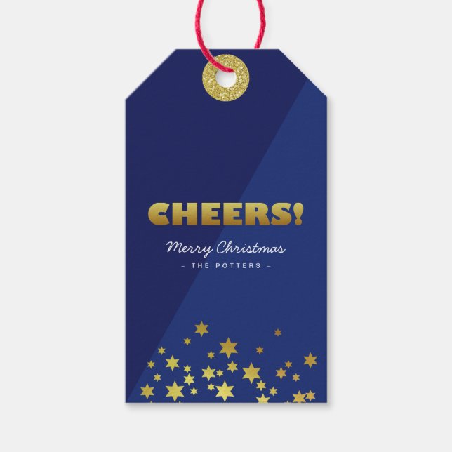 Étiquettes-cadeau Santé | Fun Christmas Blue & Gold (Devant)