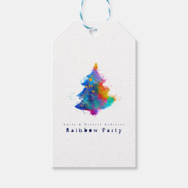Étiquettes-cadeau Sapin de Noël Arc-en-Ciel Personnalisé Moderne (Devant)