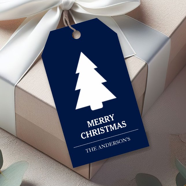 Étiquettes-cadeau Sapin de Noël bleu et blanc (Créateur téléchargé)