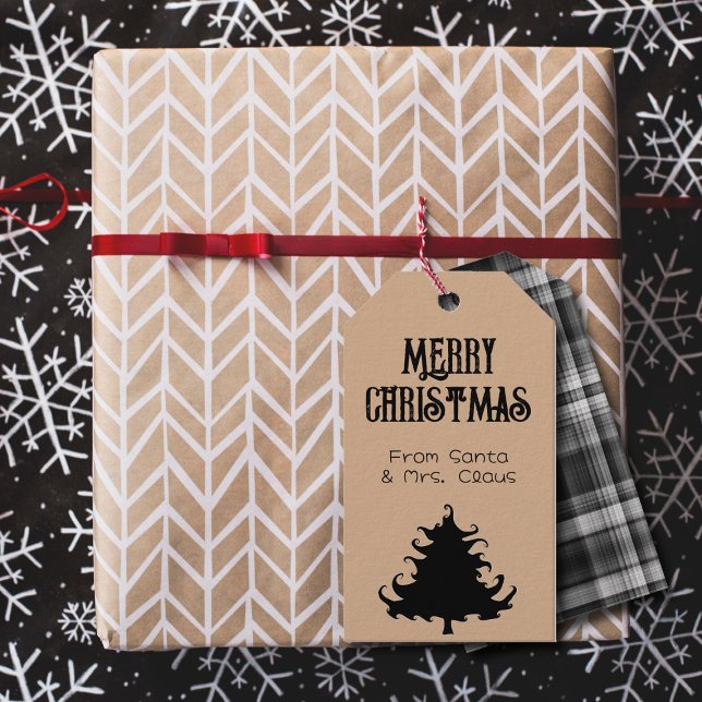 Étiquettes-cadeau Sapin de Noël Noir Rustique Joyeux Noël  (Créateur téléchargé)