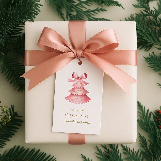 Étiquettes-cadeau Sapin de Noël Rose Rustique Moderne Simple (Créateur téléchargé)