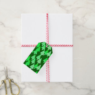 Étiquettes-cadeau Sapins de Noël à fleurs modernes - vert pin