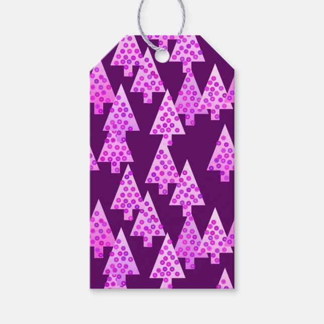 Étiquettes-cadeau Sapins de Noël à fleurs modernes - violet améthyst (Devant)