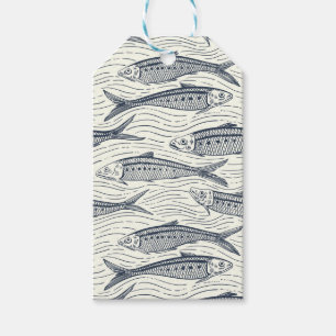 Étiquettes-cadeau Sardines en mouvement en bleu marine et ivoire