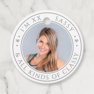 Étiquettes Cadeau Sassy & Classy Photo personnalisée Anniversaire Bl