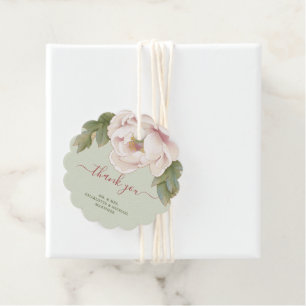 Étiquettes Cadeau Sauge et Pivoine Florale Rose Merci Mariage