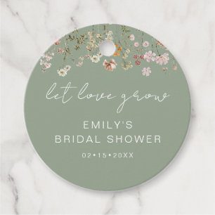 Étiquettes Cadeau Sauge Verte Fête de Mariage aux Fleurs Sauvages La