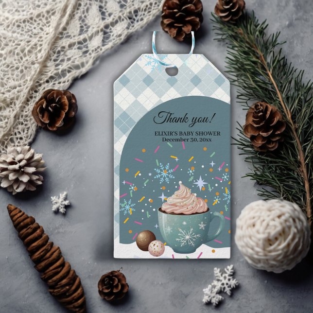 Étiquettes-cadeau Saupoudrer de cacao chaud Baby shower de flocons d (Créateur téléchargé)