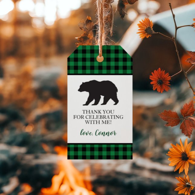 Étiquettes-cadeau Sauvage Un Ours Noir Plaid Vert Buffle Merci (Créateur téléchargé)
