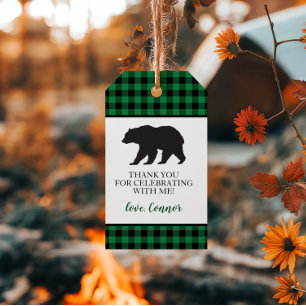 Étiquettes-cadeau Sauvage Une Ours Noir Vert Buffalo Carreaux Merci