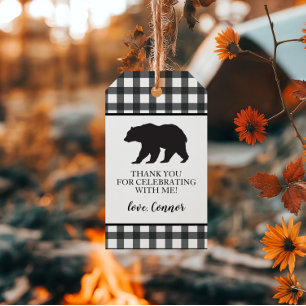 Étiquettes-cadeau Sauvageonne Ours noir carreau noir Buffle Merci