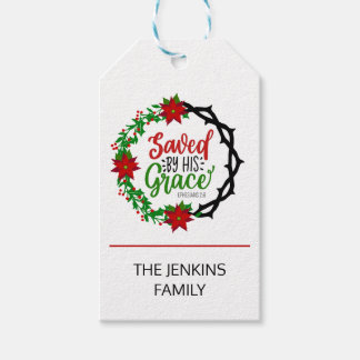 Étiquettes-cadeau Sauvé par Sa Grace Christmas Wreath