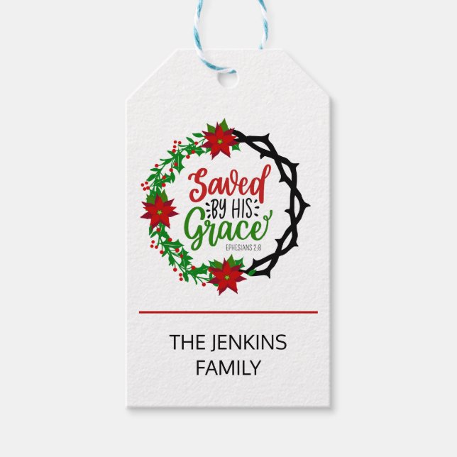 Étiquettes-cadeau Sauvé par Sa Grace Christmas Wreath (Devant)