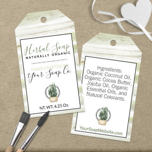 Étiquettes-cadeau 🌿 Savon à rayures aquarelles rustiques vert et bl