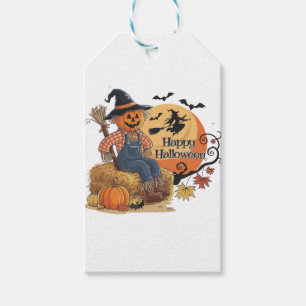 Étiquettes-cadeau Scarecrow Citrouille Halloween Vibes rustiques Art