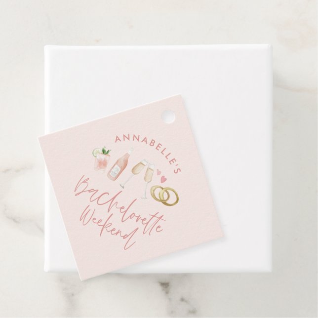 Étiquettes Cadeau Scène champagne rose moderne girly script bachelor (En situation)