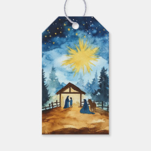 Étiquettes-cadeau Scène de la Nativité Nocturne