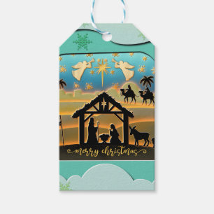 Étiquettes-cadeau Scène de Noël avec l'Enfant Jésus dans la crèche