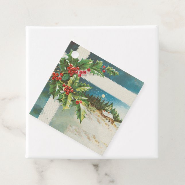 Étiquettes Cadeau Scène de Noël Hiver de neige blanche (En situation)