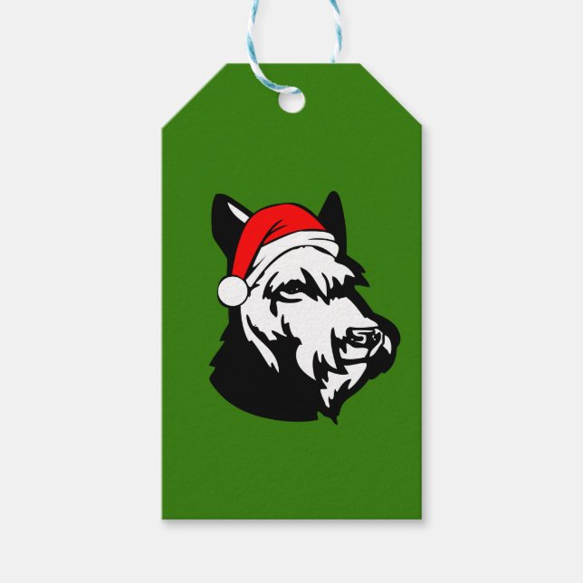Étiquettes-cadeau Schnauzer Chien avec Noël Santa Hat (Devant)