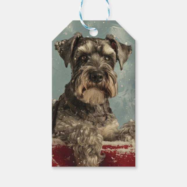 Étiquettes-cadeau Schnauzer Chien Festif de Noël (Devant)