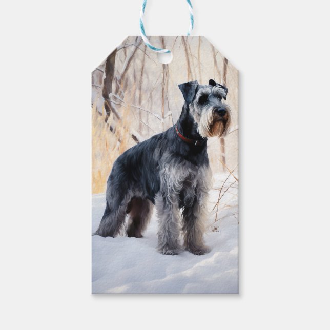 Étiquettes-cadeau Schnauzer Laisser neiger Noël (Devant)