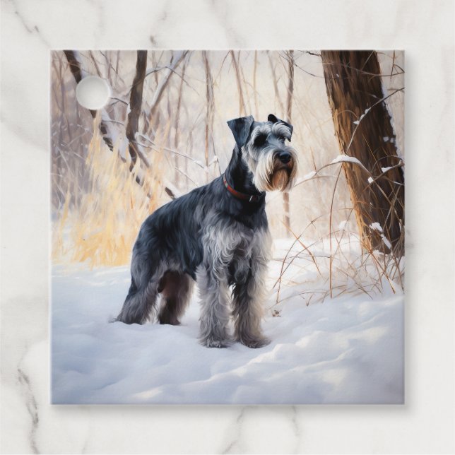 Étiquettes Cadeau Schnauzer Laisser neiger Noël (Devant)
