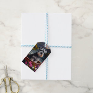 Étiquettes-cadeau Schnauzer sur une pagaie : Une aventure pittoresqu