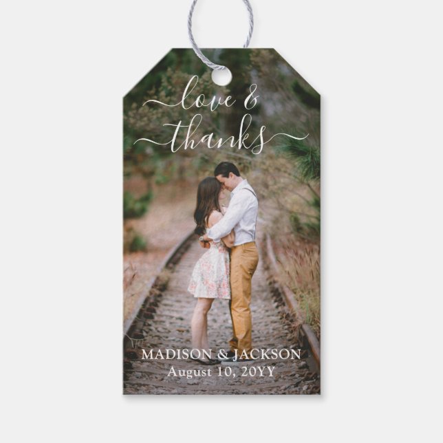Étiquettes-cadeau Script Amour et Remerciements 2 Photo Mariage Reme (Devant)