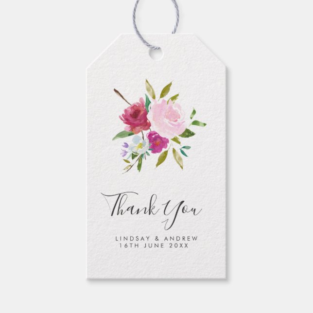 Étiquettes-cadeau Script Bold rose Mariage floral Merci Favoriser (Devant)