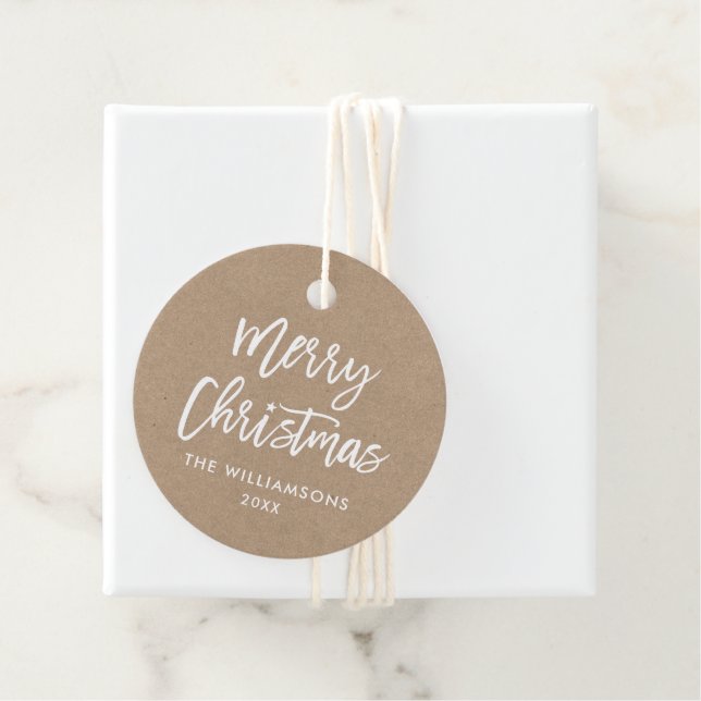 Étiquettes Cadeau Script de Brève Moderne Star de Noël Kraft (En situation)