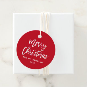 Étiquettes Cadeau Script de Brève moderne Star de Noël Rouge