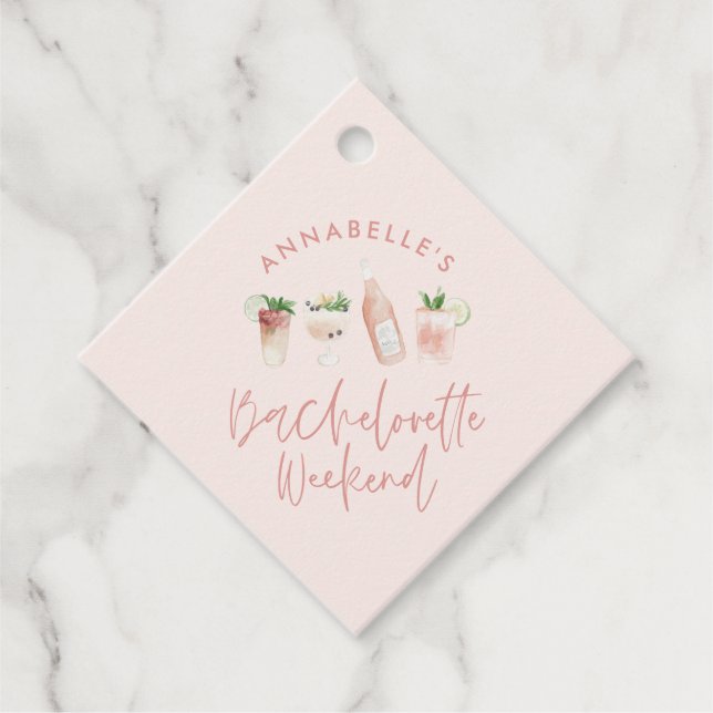 Étiquettes Cadeau Script de cocktail moderne rose girly bachelorette (Devant)