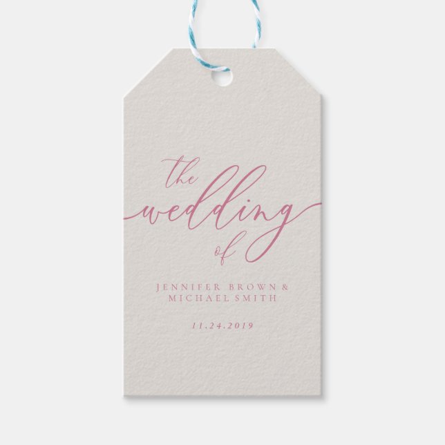 Étiquettes-cadeau Script de mariage en ivoire rose (Devant)