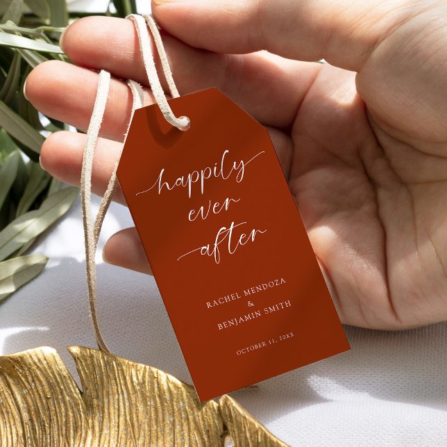 Étiquettes-cadeau Script de mariage Happily Ever After Terracotta Ru (Créateur téléchargé)