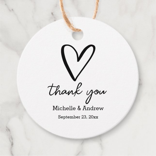 Étiquettes Cadeau Script de Merci du coeur mignon | Mariage minimal (Devant)