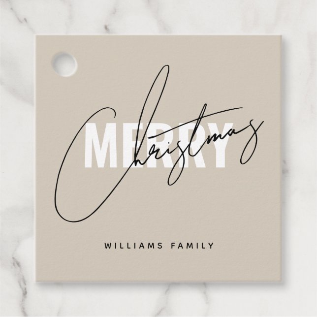 Étiquettes Cadeau Script de Noël beige moderne (Devant)