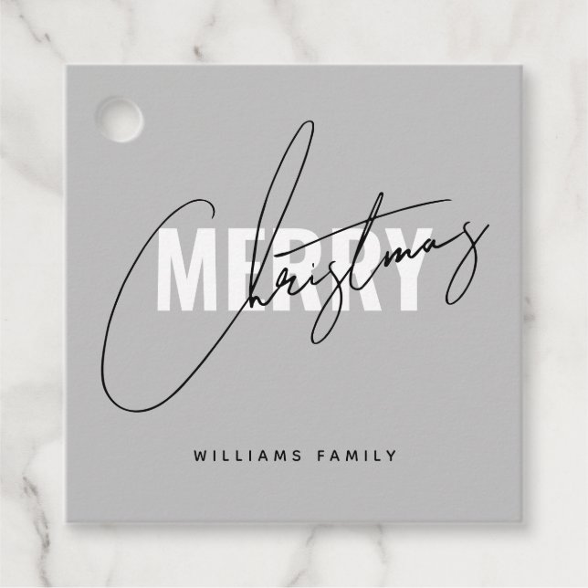 Étiquettes Cadeau Script de Noël gris moderne (Devant)