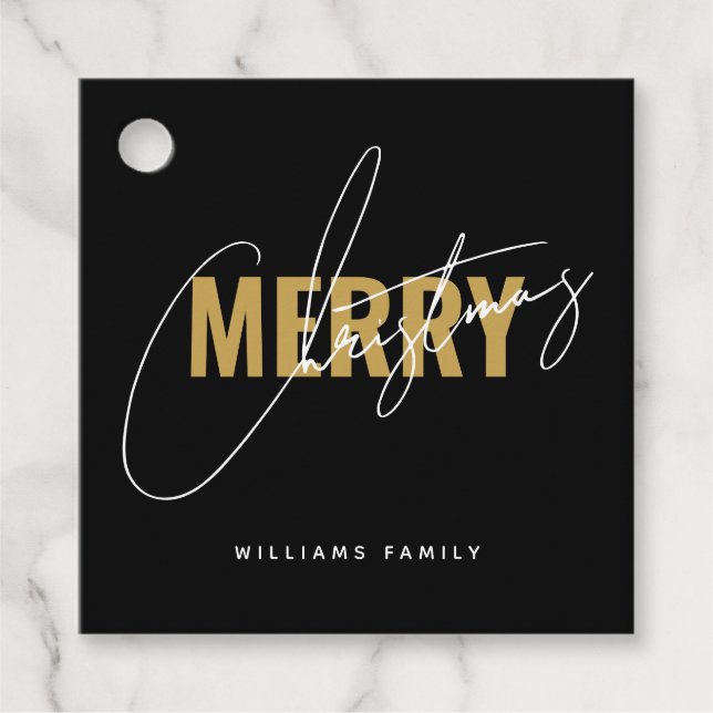 Étiquettes Cadeau Script de Noël noir moderne (Devant)