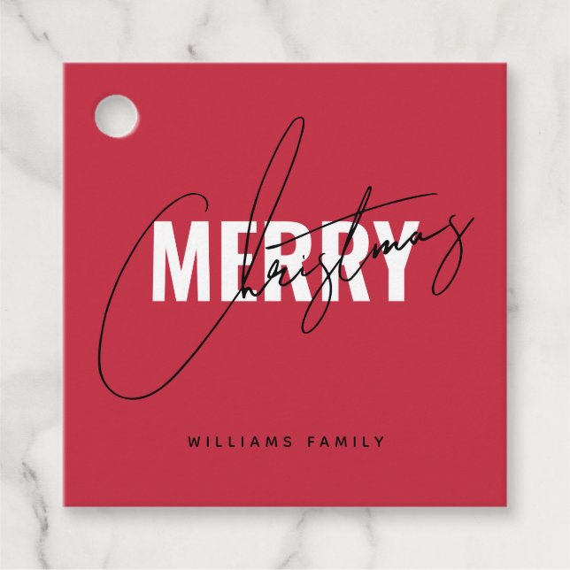 Étiquettes Cadeau Script de Noël rouge moderne (Devant)