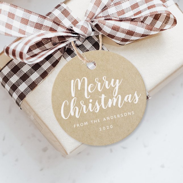 Étiquettes Cadeau Script de Noël Rustique Kraft (Créateur téléchargé)