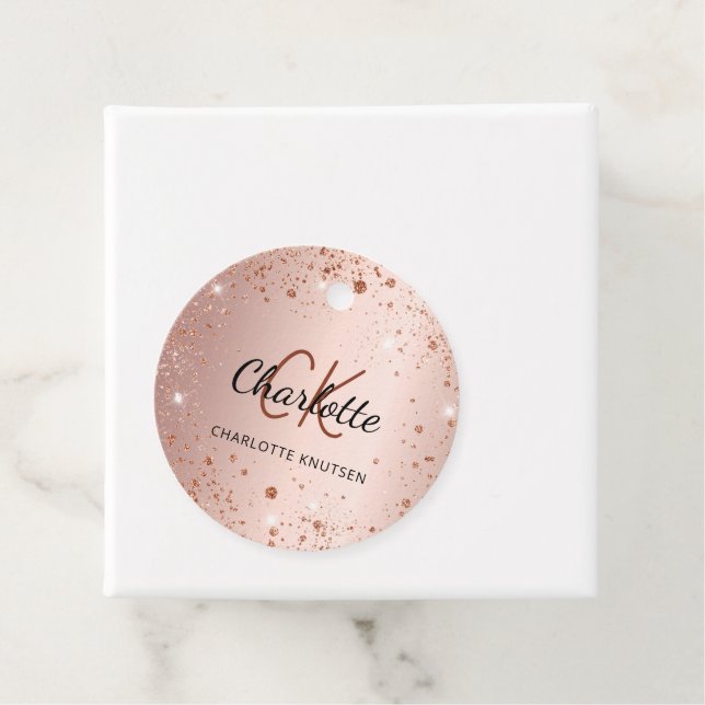 Étiquettes Cadeau Script de nom monogramme de parties scintillant d' (En situation)