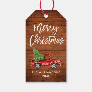 Étiquettes-cadeau Script de pinceau de bois Camion Vintage de Noël