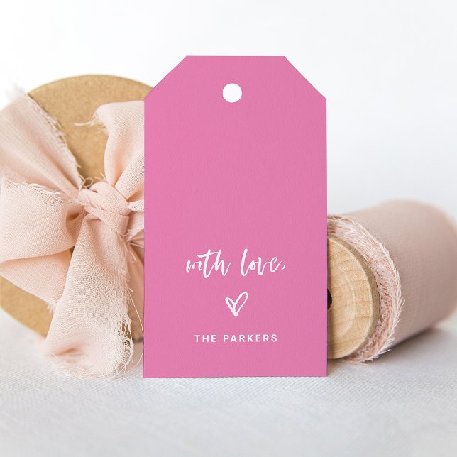 Étiquettes-cadeau Script Décontracté rose et blanc et coeur avec amo (A pretty pink gift tag for Valentine's Day)