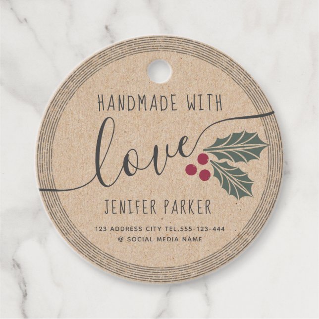 Étiquettes Cadeau Script en carton fait main avec baie sacrée (Devant)