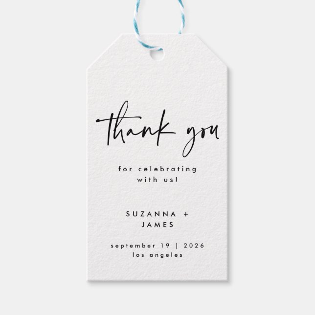 Étiquettes-cadeau Script géométrique blanc noir minimal manuscrit (Devant)