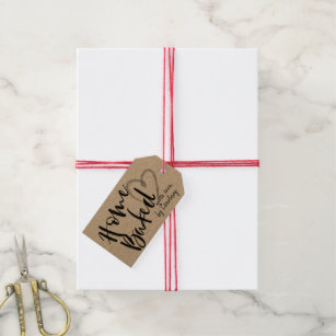Étiquettes-cadeau Script Home Baked with love Heart Tags